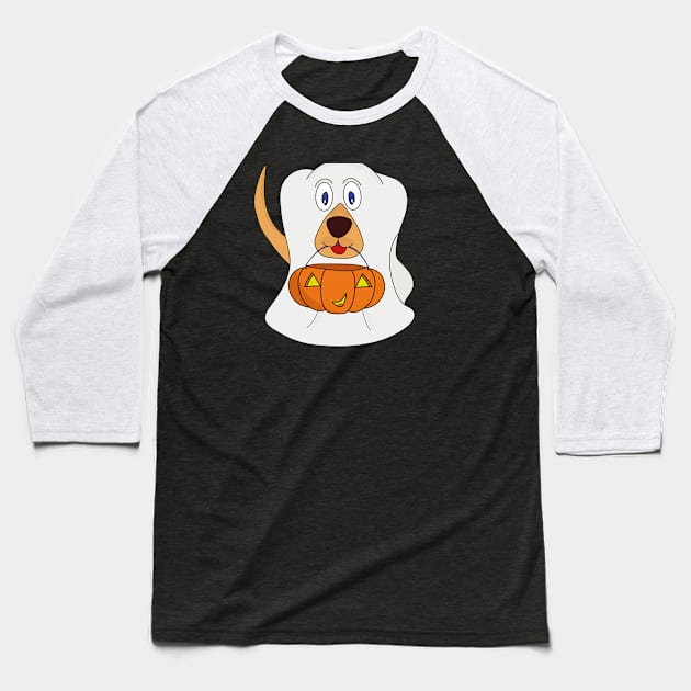 Trick or Treat Dog Ghost Halloween Costume Baseball T-Shirt by DiegoCarvalho